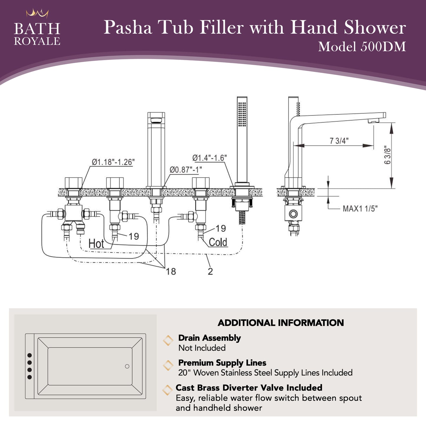 Pasha Deck Mount Tub F¨¹ller mit Handspray