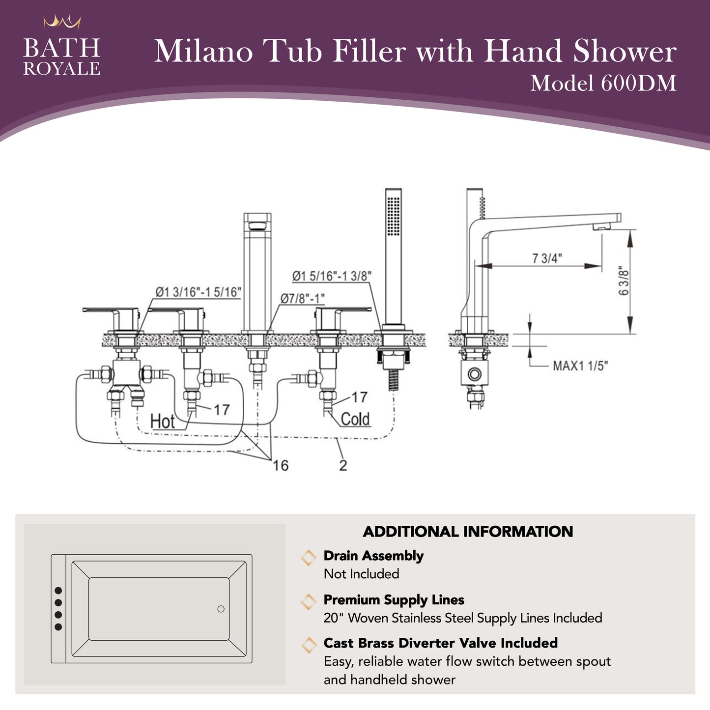 Milano Deck Mount Tub F¨¹ller mit Handspray
