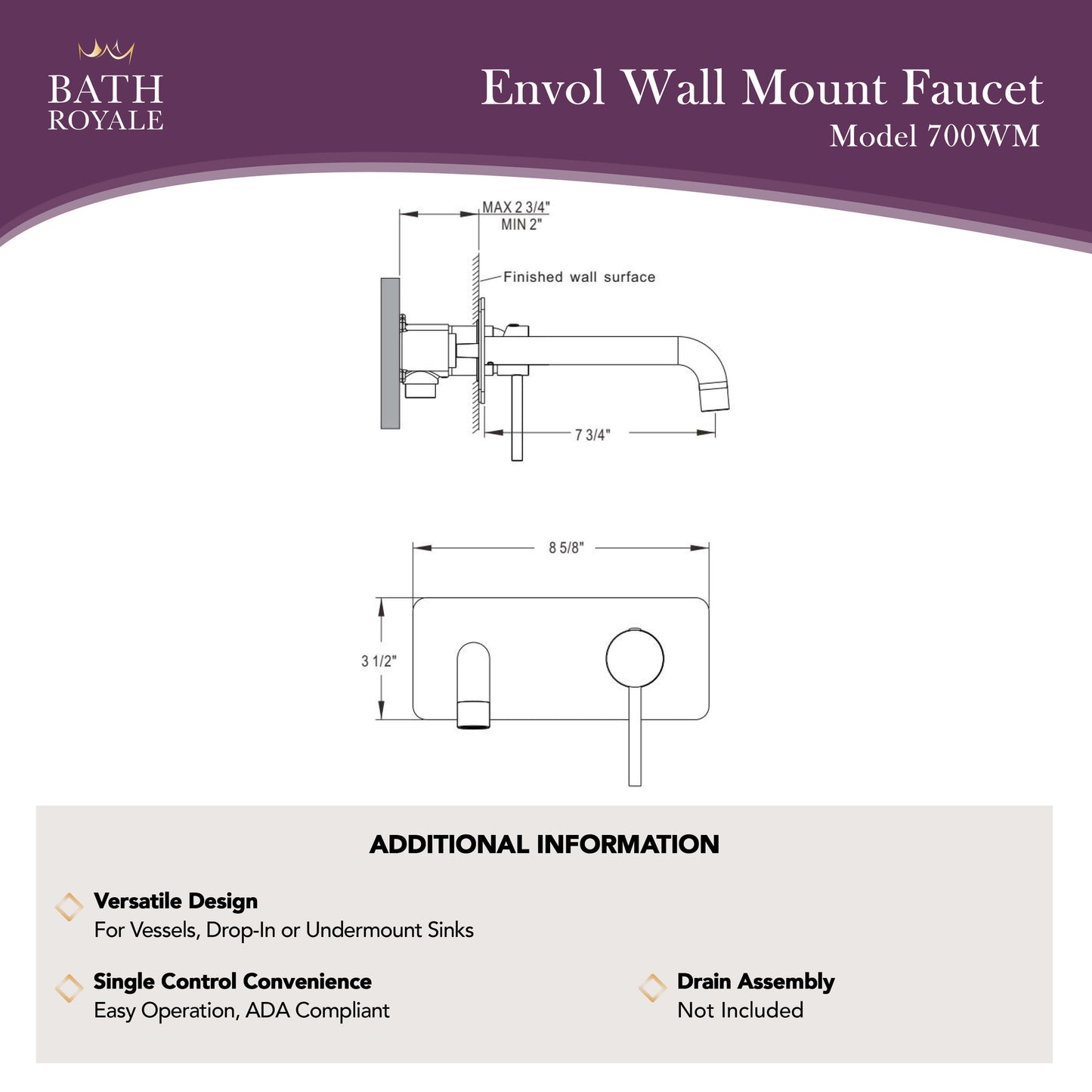 Envol Wall Mount Lav Wasserhahn