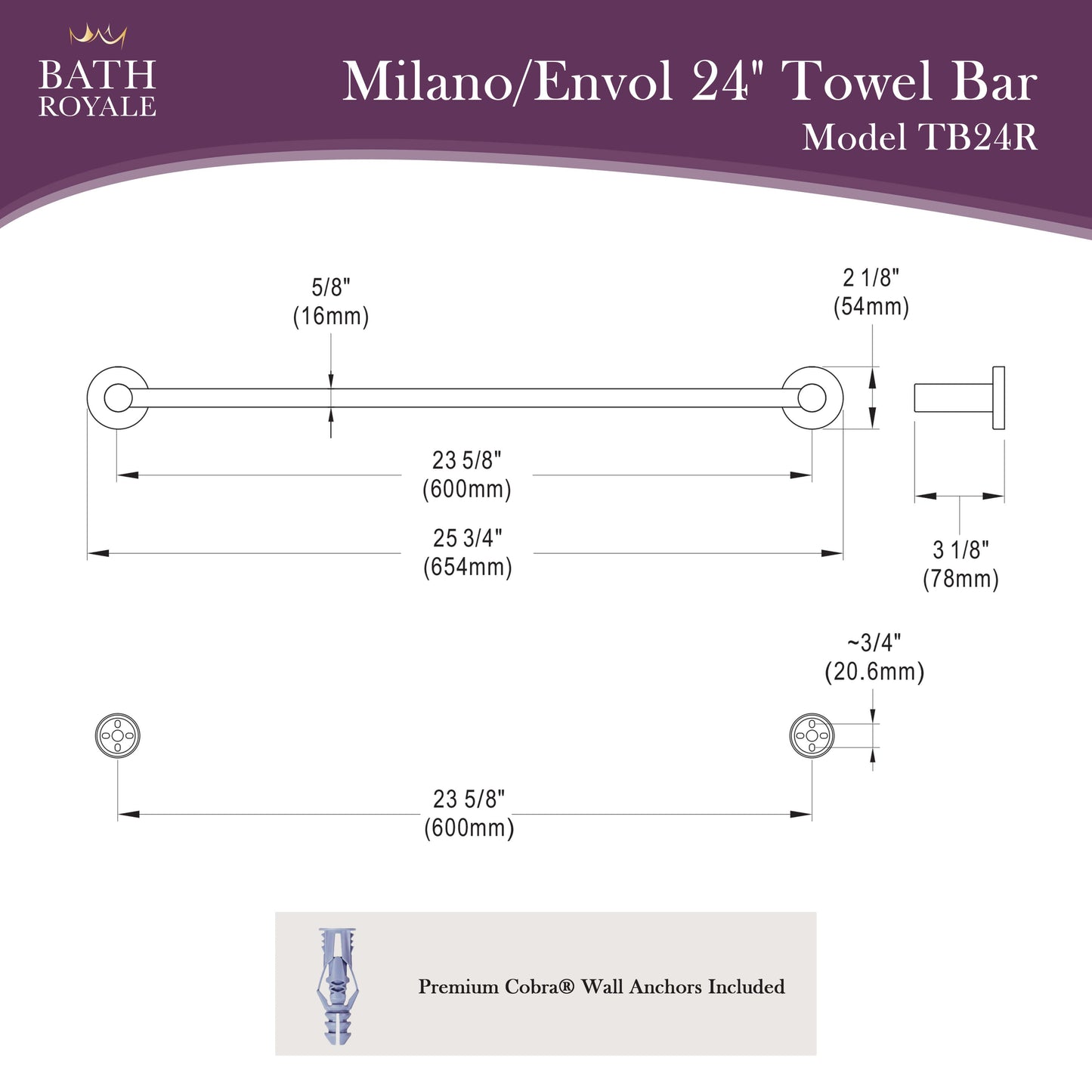 Milano/Envol 24' Towel Bar